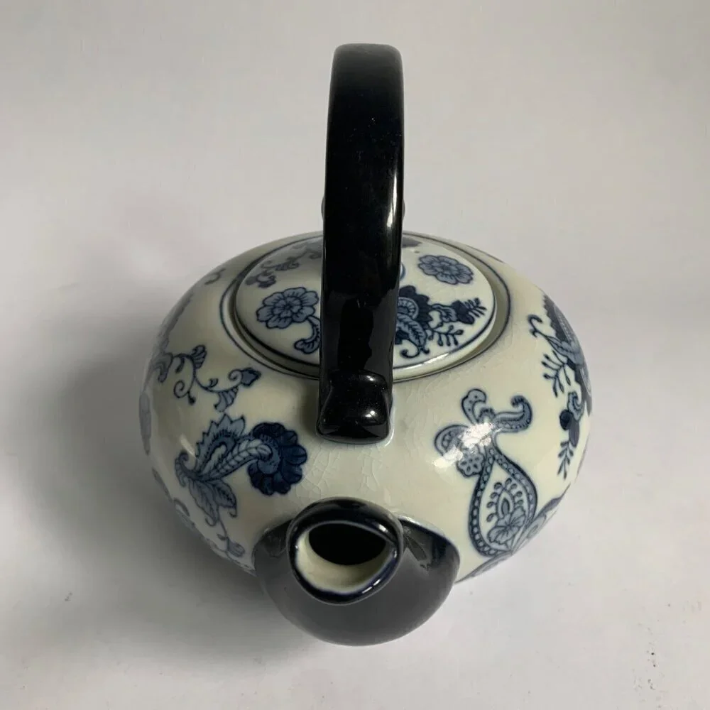 Pier 1 One Imports White Blue Paisley Floral Teapot 4 Cups